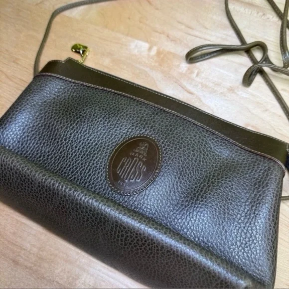 Vintage Mark Cross Brown Pebbled Italian Leather Zipper Rectangle Crossbody Bag - Picture 2 of 9
